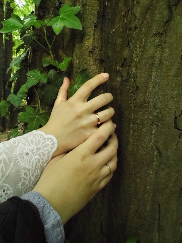 splecione dłonie z obrączkami ślubnymi
